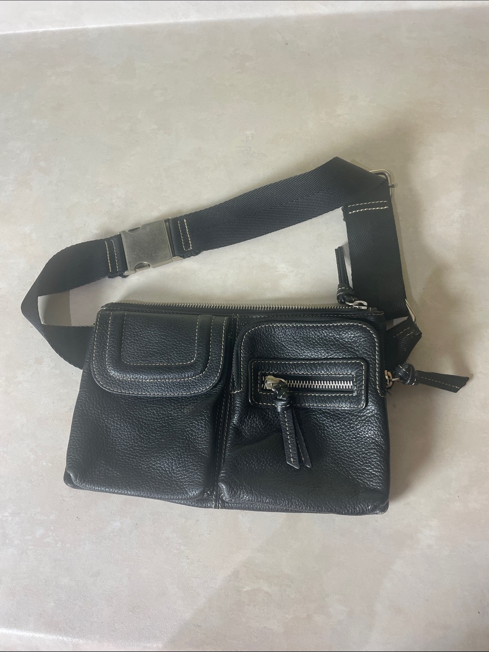Danier Unisex Black Leather Fanny Pack Belt Waist Bag